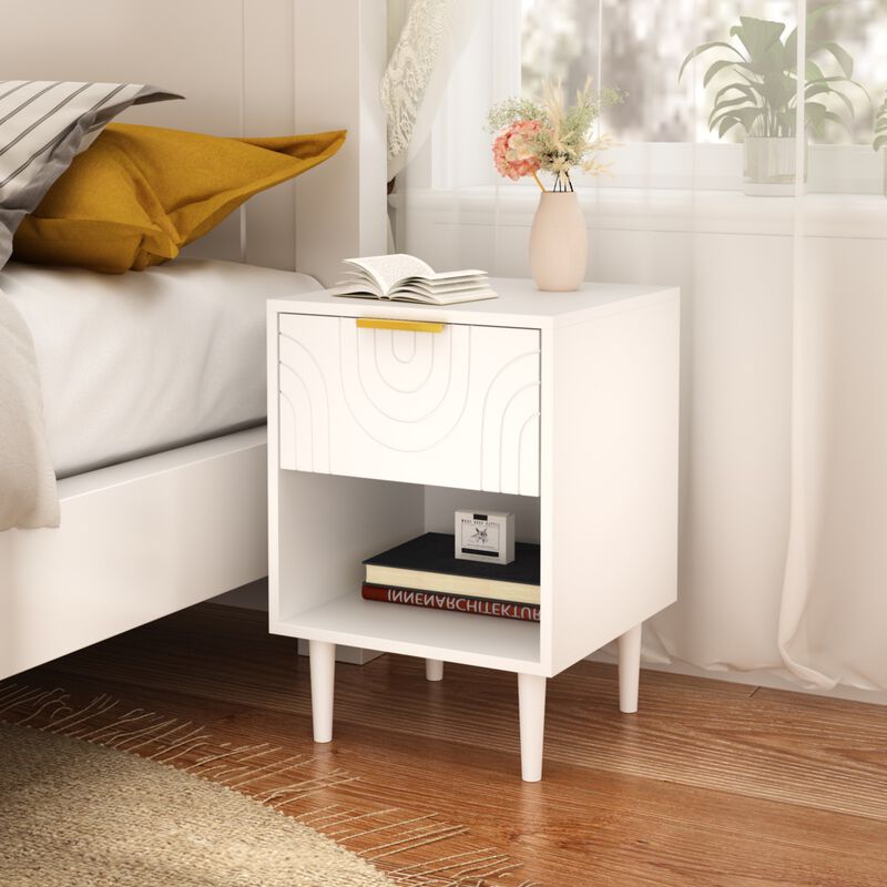 22.8" Assembled White Nightstand 1-Drawer 1-Shelf Gold Handle image number 2