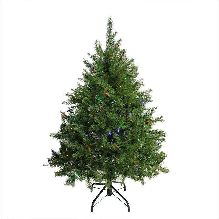 4' Pre-Lit Full Northern Pine Artificial Christmas Tree - Multicolor LED Lights