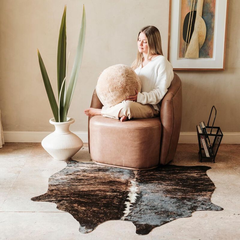 Premium 100% Genuine Cowhide Rug (4-5 Ft) Hand-Picked Leather Area Rug, Cozy, Unique, and Durable – From Argentina