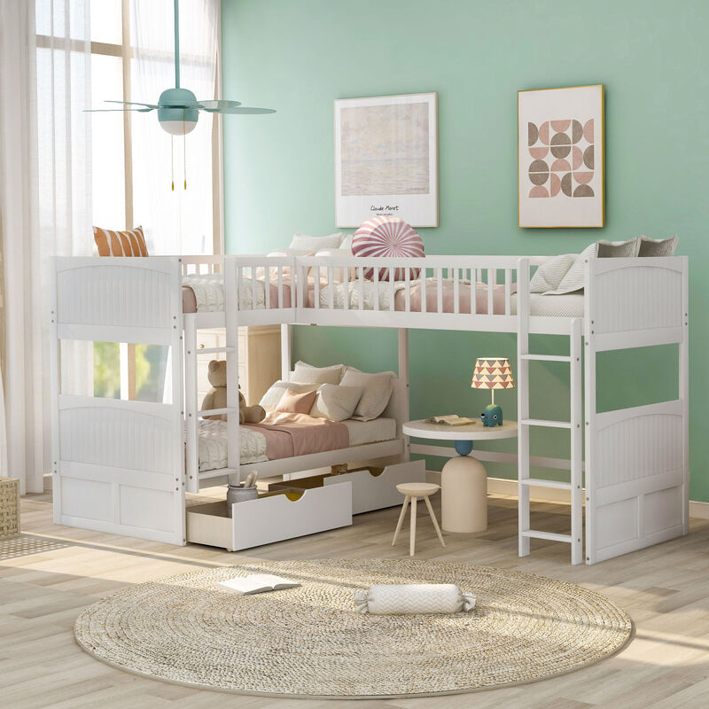 Twin Size Bunk Bed with a Loft Bed attached, with Two Drawers, Gray