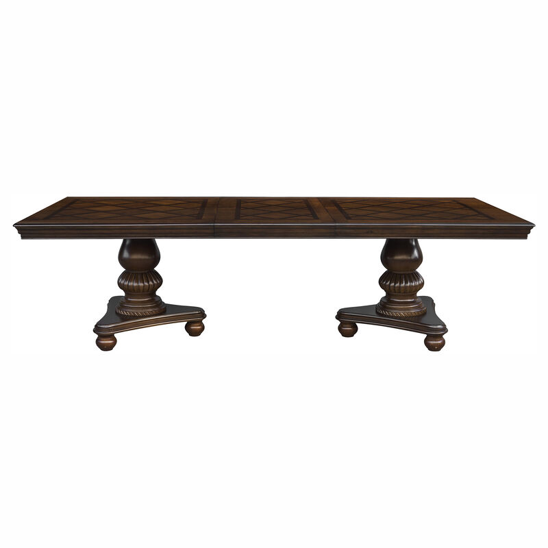 Traditional Dining Table 1pc Brown Cherry Finish Double Pedestal Base Separate Extension Leaf Dining Furniture image number 0