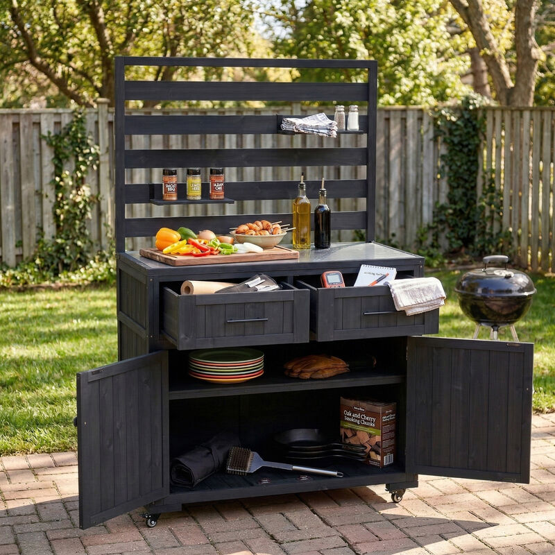 Merax Outdoor Kitchen Island & Potting Bench with Stainless Steel Top image number 1