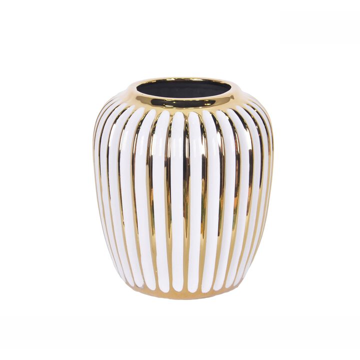White and Gold Striped Vase - Medium