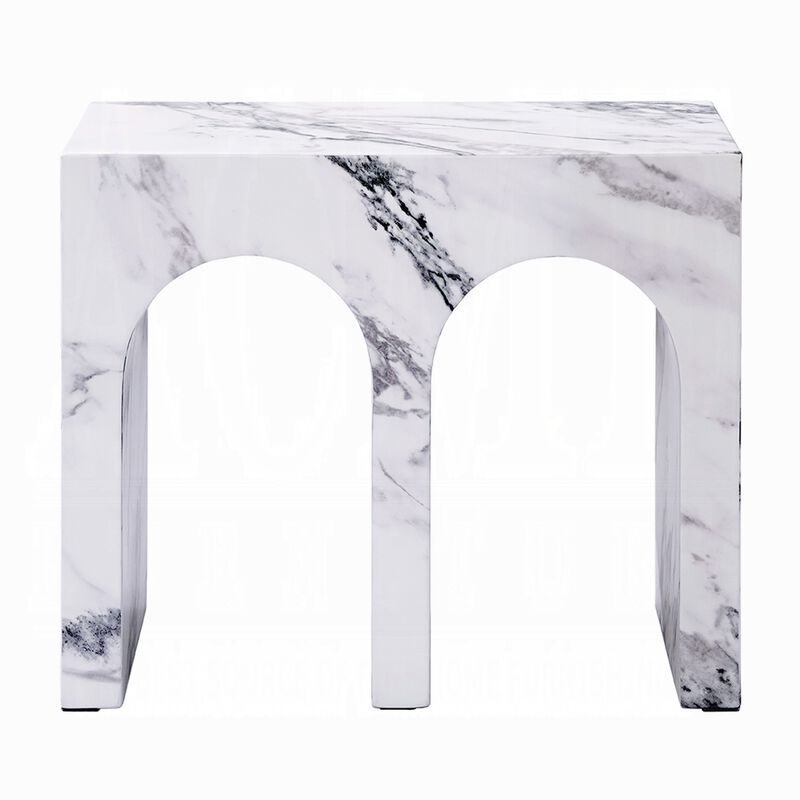 Ritzy Side End Table, White Faux Stone, Modern Arch Design 22 Inch image number 1