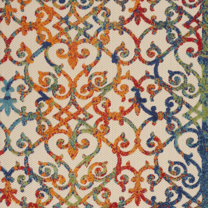 HomeRoots 8' X 11' Ivory Blue Orange And Green Trellis Indoor Outdoor Area Rug image number 2