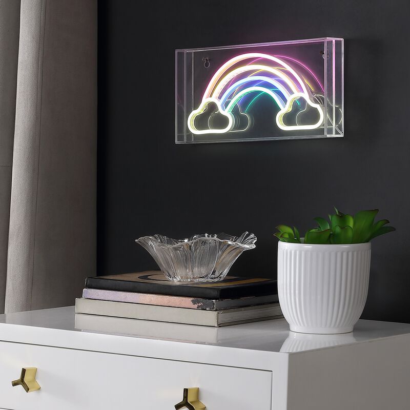 Rainbow 11.75" Contemporary Glam Acrylic Box USB Operated LED Neon Light, Multi-Colored