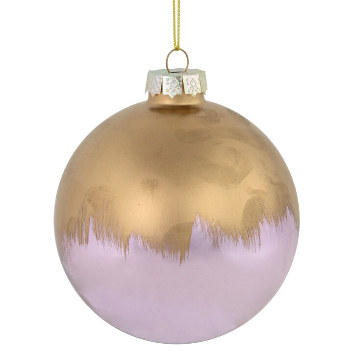 3.5" Brushed Matte Gold and Shiny Lavender Glass Ball Christmas Ornament