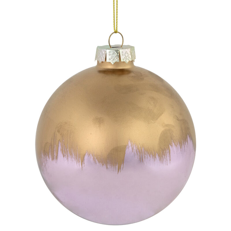 3.5" Brushed Matte Gold and Shiny Lavender Glass Ball Christmas Ornament image number 0