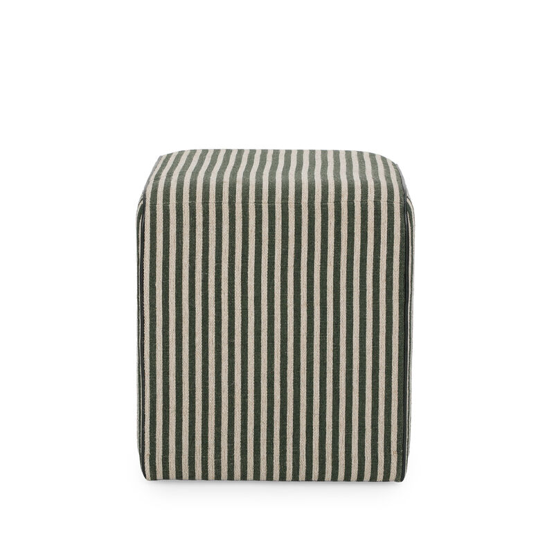 Byron Square Green Stripe Cotton Jute Ottoman image number 2