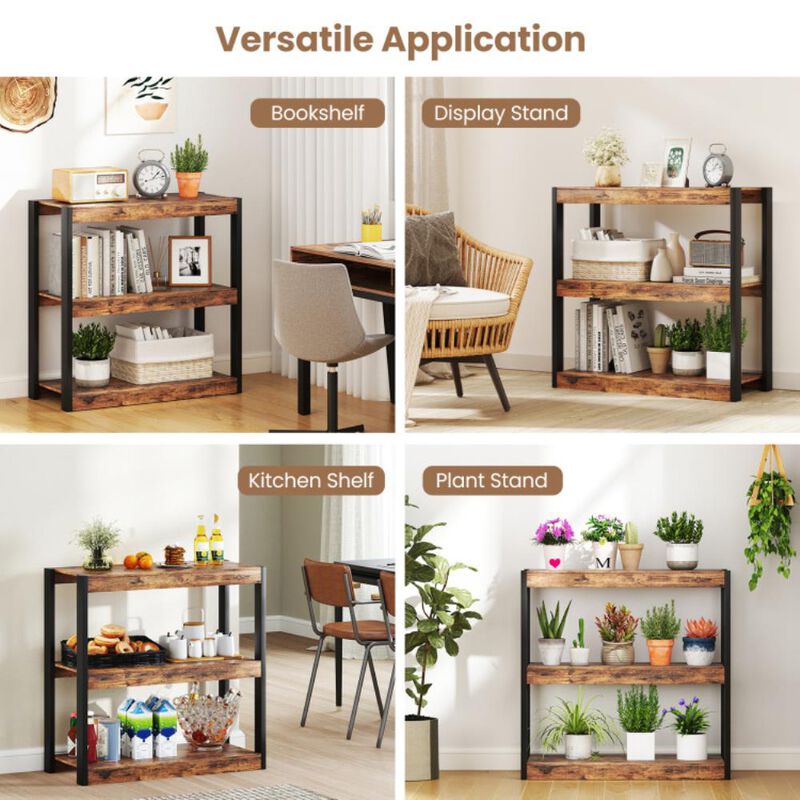 Hivvago 3 Tier Bookshelf Wooden Bookcase with Dual Anti-Tipping Kits