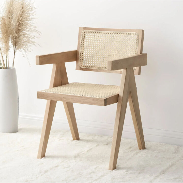 Eveleth Rattan Dining Chair with Solid Wood Frame