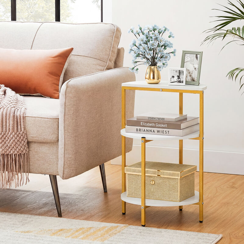 Round End Table with 3 Tier Storage Shelf for Bedroom and Small Spaces image number 4
