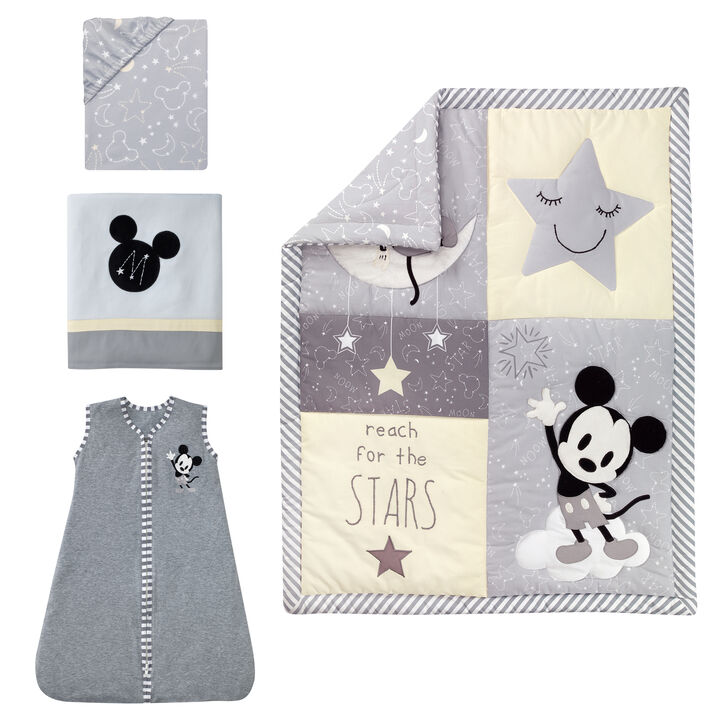 Disney Baby Mickey Mouse Gray/Yellow 4-Piece Crib Bedding Set by Lambs & Ivy