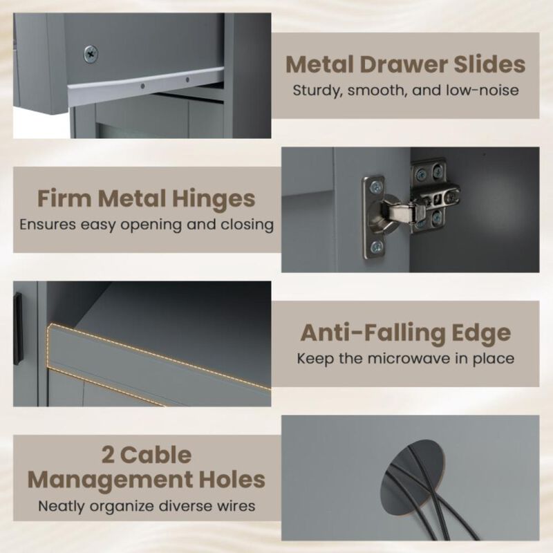 Hivvago Rolling Kitchen Island with Wheels Drawer and Glass Door Cabinet