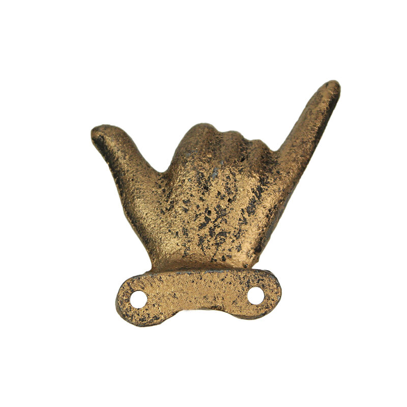 Set of 3 Antique Gold Cast Iron Hand Gesture Wall Hooks image number 4