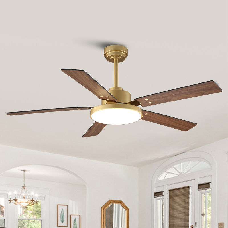 52" Modern Gold 3CCT Dimmable LED Ceiling Fan with Light and Remote