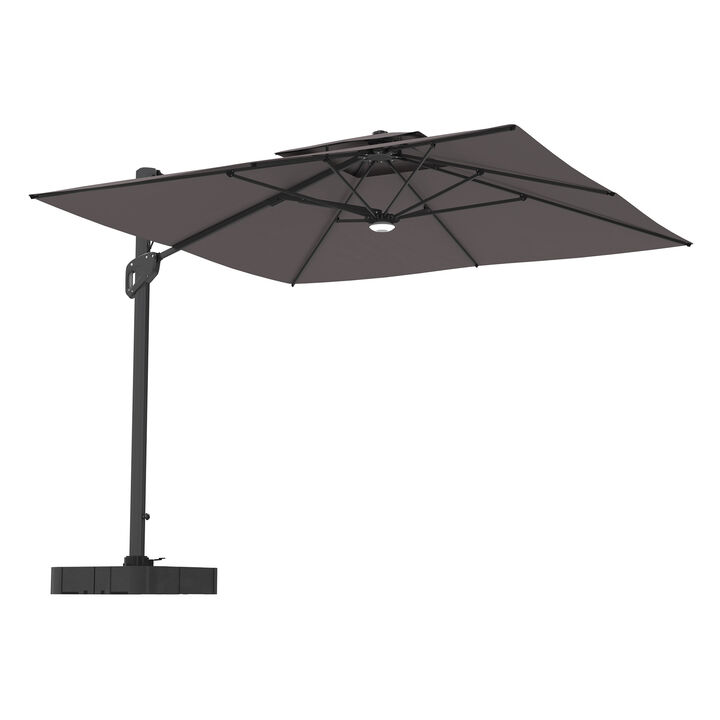 MONDAWE 10ft Square Solar LED Offset Cantilever Outdoor Patio Umbrella with Bluetooth Speaker and Included Base