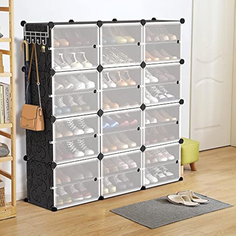 Slim Entryway Shoe Storage Cabinet 48 Pair Space Saving Black image number 3