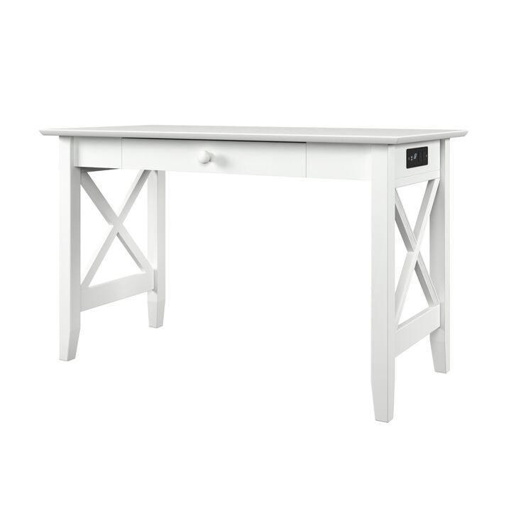 Atlantic Furniture Lexi Desk with Drawer and Charger in White