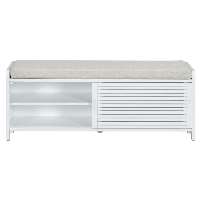 Merax Distressed Shutter Storage Bench with Acacia Veneer