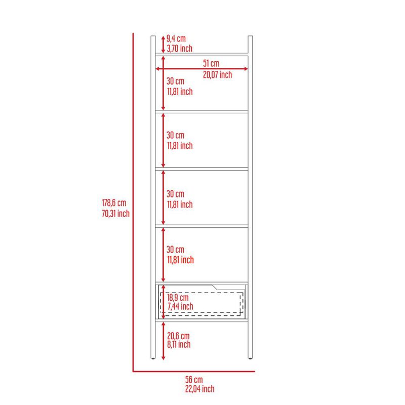 DEPOT E-SHOP Kobe Ladder Bookcase, One Drawer, Five Open Shelves, Dark Walnut