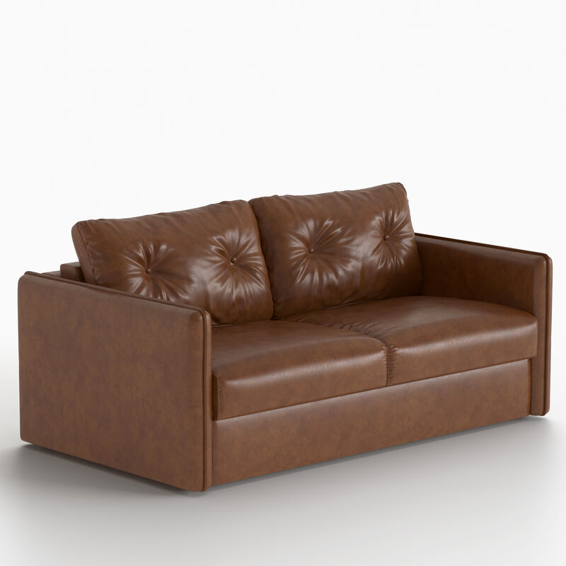 Faux Leather Pull-out Sofa Bed with Metal Frame & Mattress for Living Room & Guest Room 63", Brown image number 0