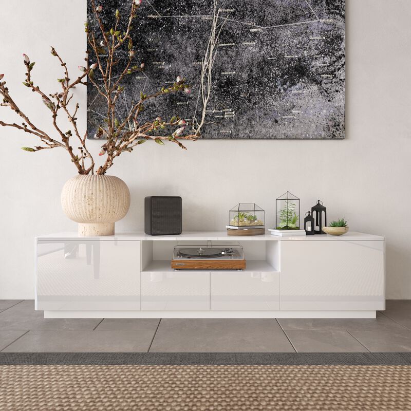 70.8 in. W x 14.5 in. D x17.3 in. H, White Smooth Finished Wooden Table up to 75 in. with 4-Drawers and 1 Shelf