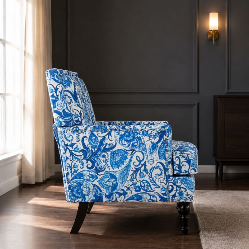 GOODSILO Upholstered Accent Armchair with Striped Fabric and Nailhead Trim, Comfortable Padded Seating for Living Room and Home Use image number 3