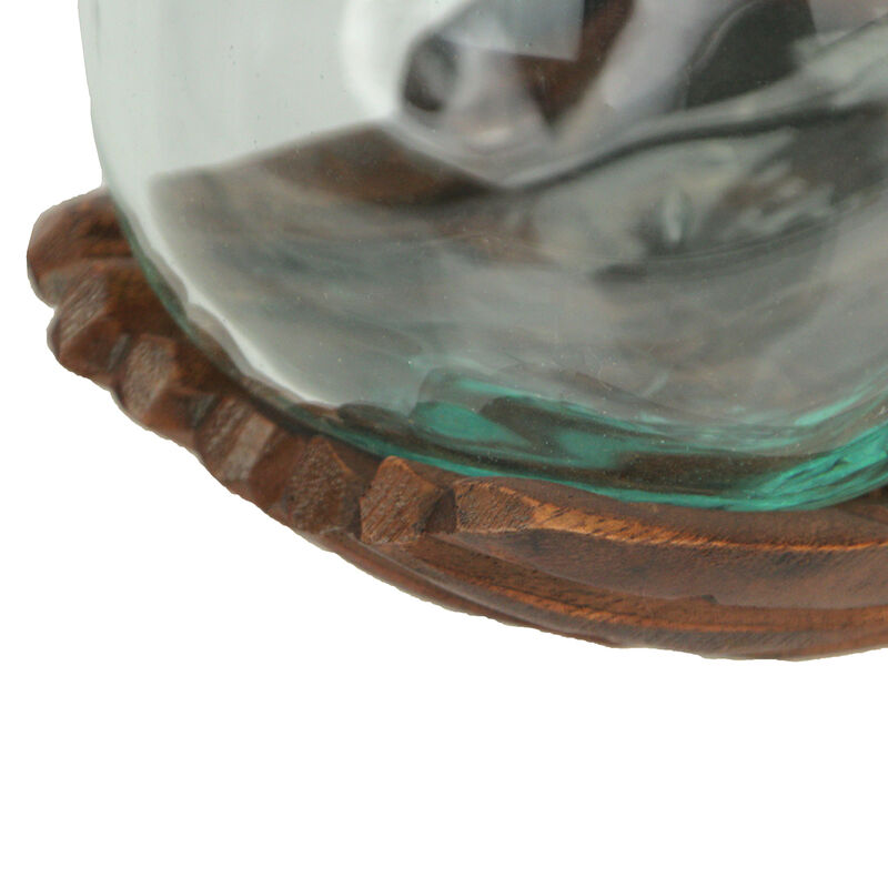 Blown Molten Glass and Carved Wood Hands Decorative Bowl image number 3