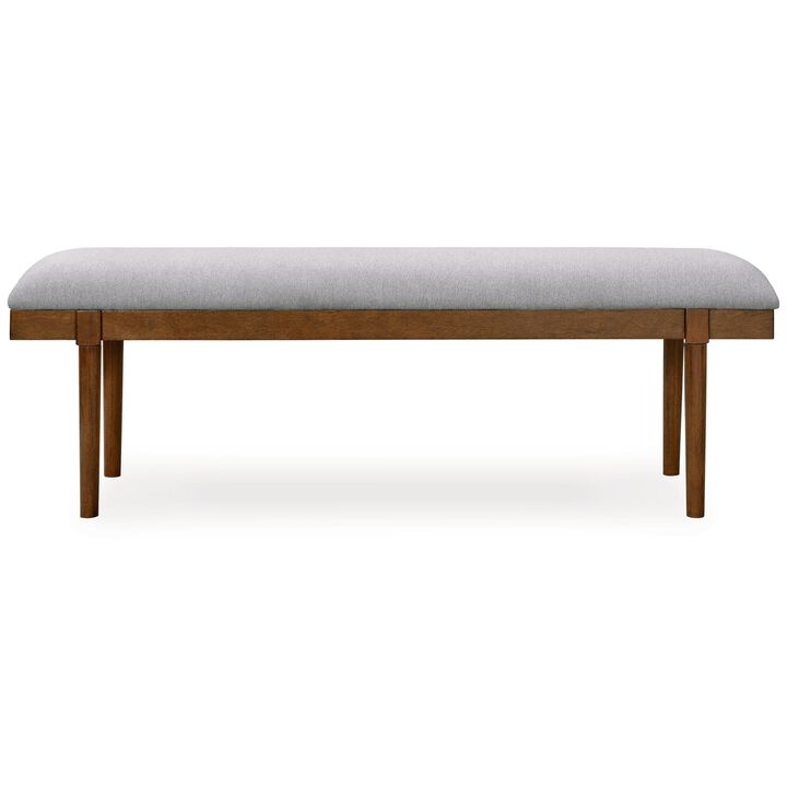 Jeyn Large Dining Room Bench, 59 Inch Brown Hardwood, Gray Polyester - Benzara