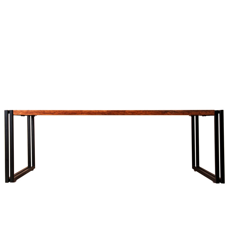48 Inch Wooden Coffee Table with Double Metal Sled Base, Brown and Black-Benzara