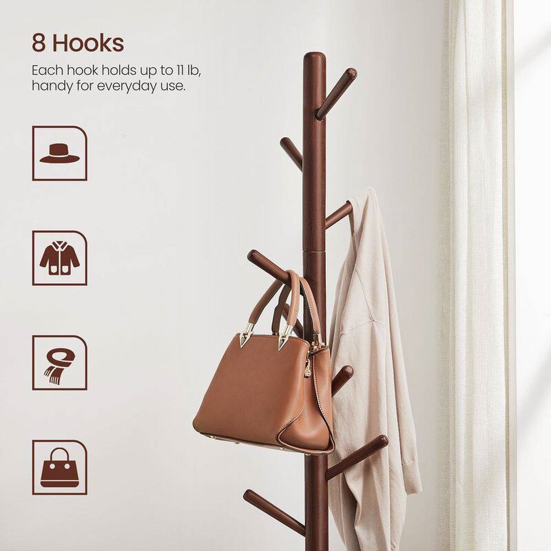 Heavy Duty Solid Wood Coat Rack with Multiple Hooks for Entryway or Office
