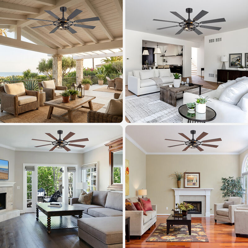 Breezary 52 in Traditional Ceiling Fan with Light,8 Blade Fan, E12 Dual Light Kit, Remote Control image number 5