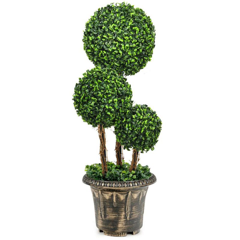 Hivvago 30 Inch Artificial Topiary Triple Ball Tree Indoor and Outdoor UV Protection