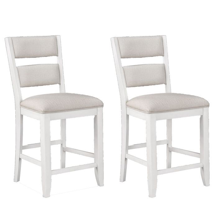 Kith 24 Inch Counter Height Chairs, Set of 2, Padded Seat and Back, White-Benzara