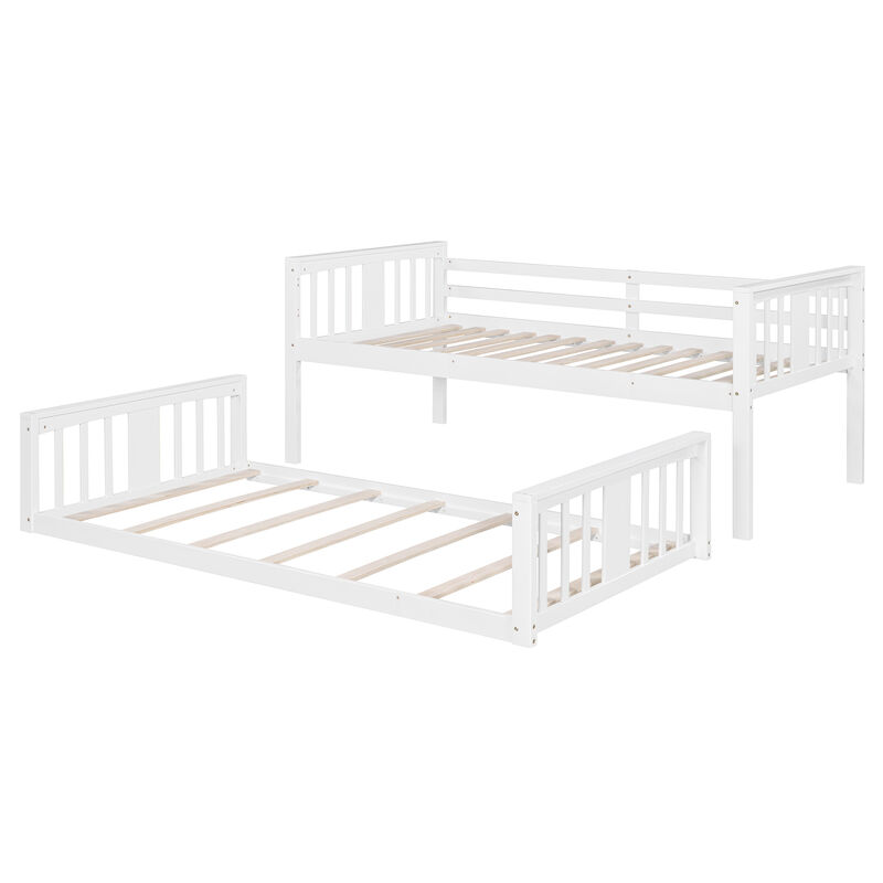 Whisen Twin Over Twin Bunk Bed with Ladder - White
