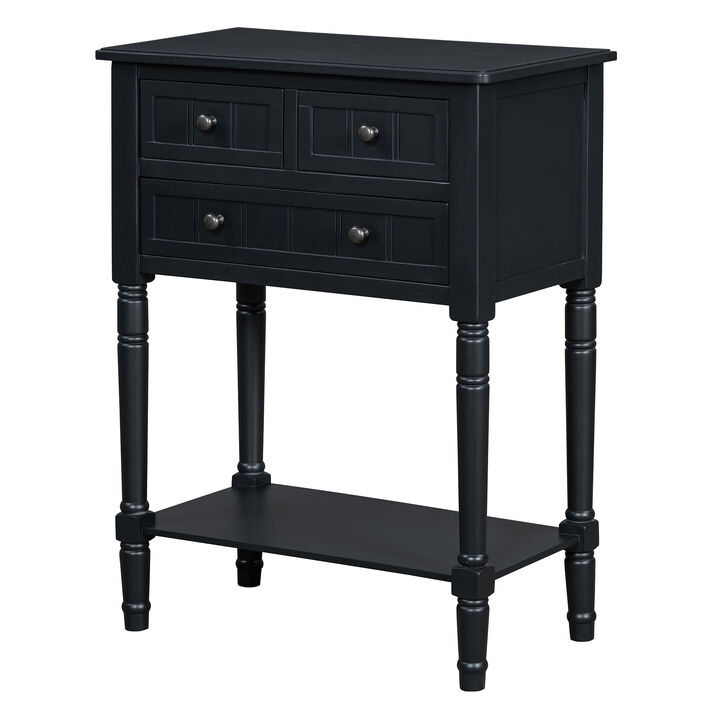 Whisen Narrow Console Table with Three Storage Drawers and Bottom Shelf - Black