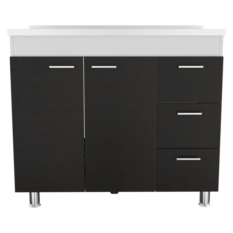 Ferretti Base Cabinet , Three Drawers, Double Door, Four Legs -White / Black