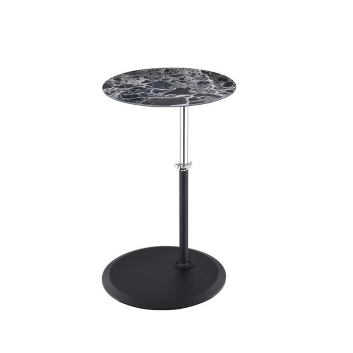 Orbit End Table with Height Adjustable Black Marble Textured Top