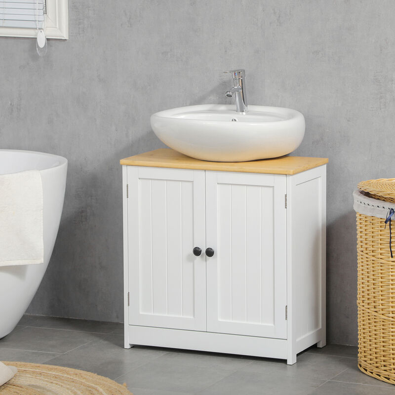 Bathroom Sink Cabinet, Pedestal Sink Cabinet with Doors, White image number 3