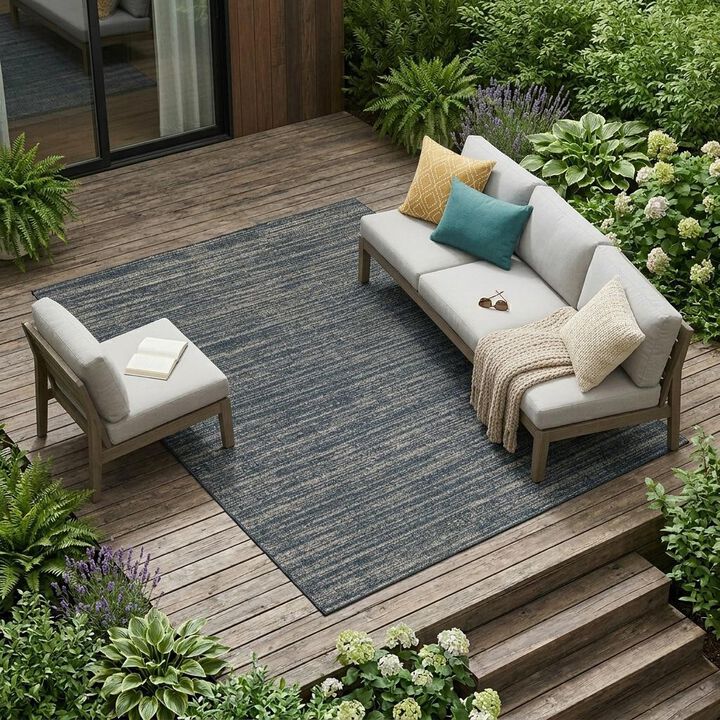 HomeRoots Striped Stain Resistant Indoor Outdoor Area Rug