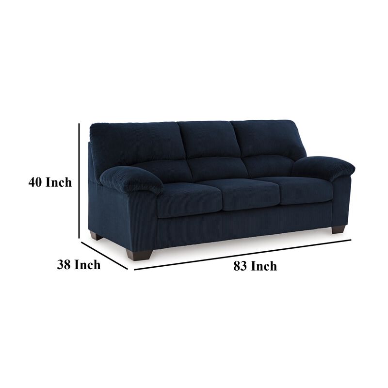 Simy Sofa, Pillow Top Arms, 83 Inch Dark Navy Blue Corduroy Polyester