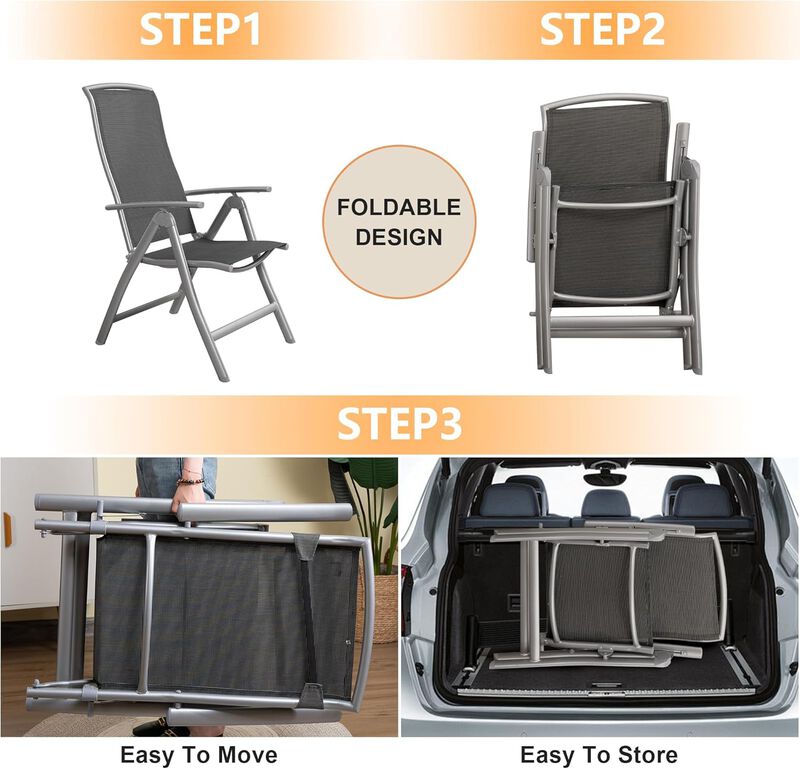 CLIHOME Aluminium Frame Textilene Fabric Folding Chairs,Outdoor Patio Adjustable High Back Lawn Chairs(Set of 2) image number 5
