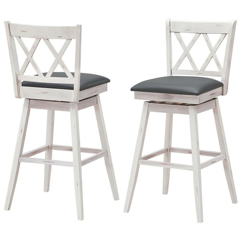 2 Pieces 29 Inches Swivel Counter Height Barstool Set with Rubber Wood Legs
