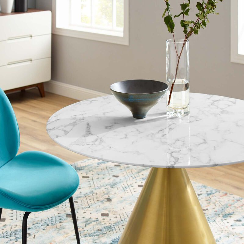 Modway - Tupelo 40" Artificial Marble Dining Table Gold White