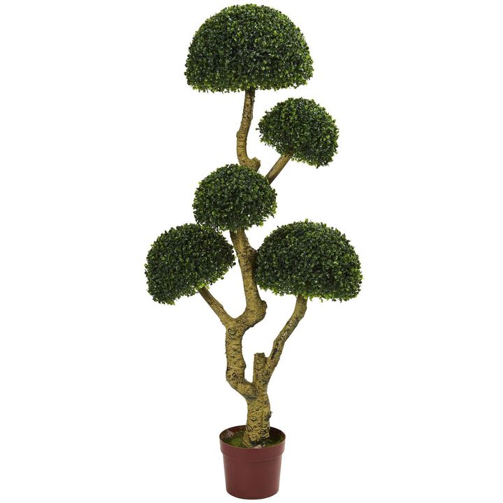 Nearly Natural 5-ft Five Head Boxwood Artificial Tree UV Resistant (Indoor/Outdoor)