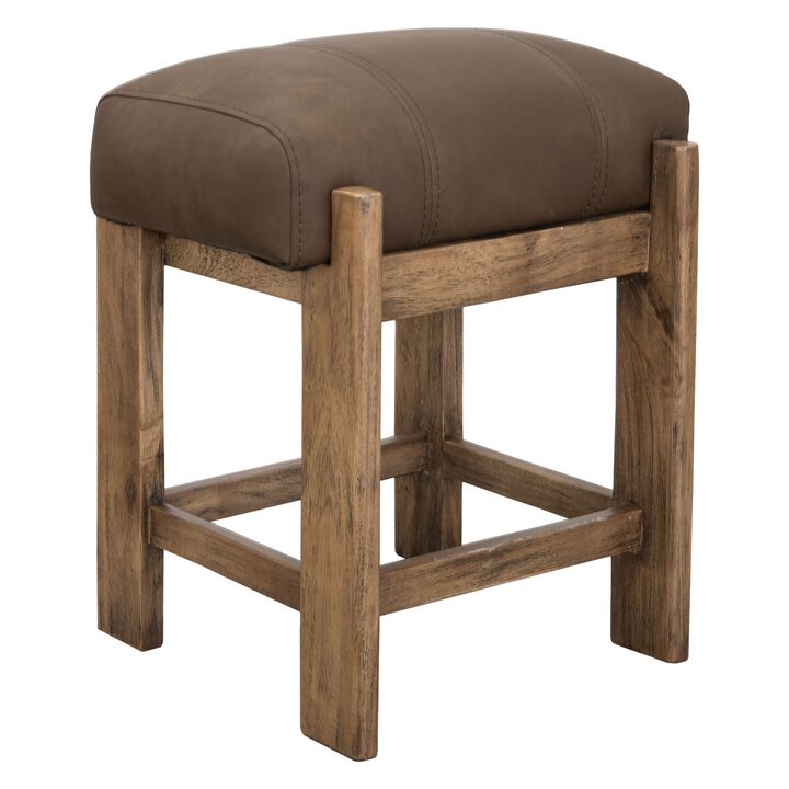 Eray Counter Stool, Almond Barrel Brown, Rustic Dark Faux Leather