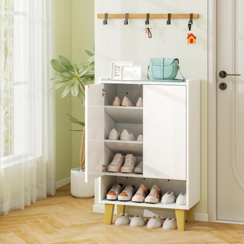 Hivvago 5-Tier Shoe Cabinet with Faux Marble Countertop and Flat Tilting Shelves