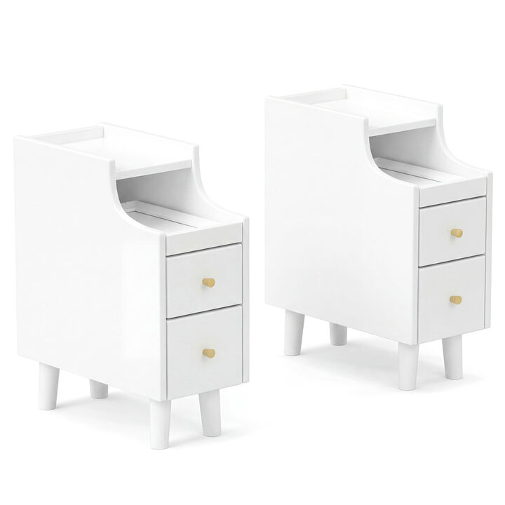 Set of 2 Wooden Bedside Nightstands with Pull-Out Tray and 2 Storage Drawers