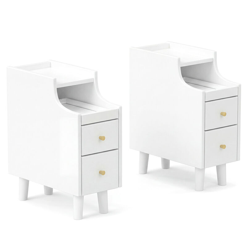 Set of 2 Wooden Bedside Nightstands with Pull-Out Tray and 2 Storage Drawers image number 0